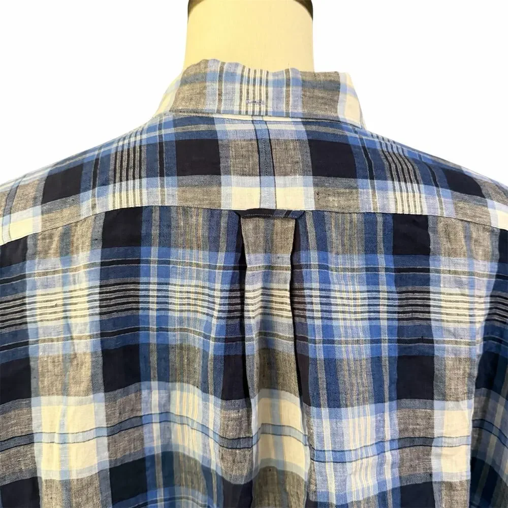 Ralph Lauren Men's Blue Plaid 100% Linen Button Down Sz 4XLT Preppy Classic - Picture 4 of 6